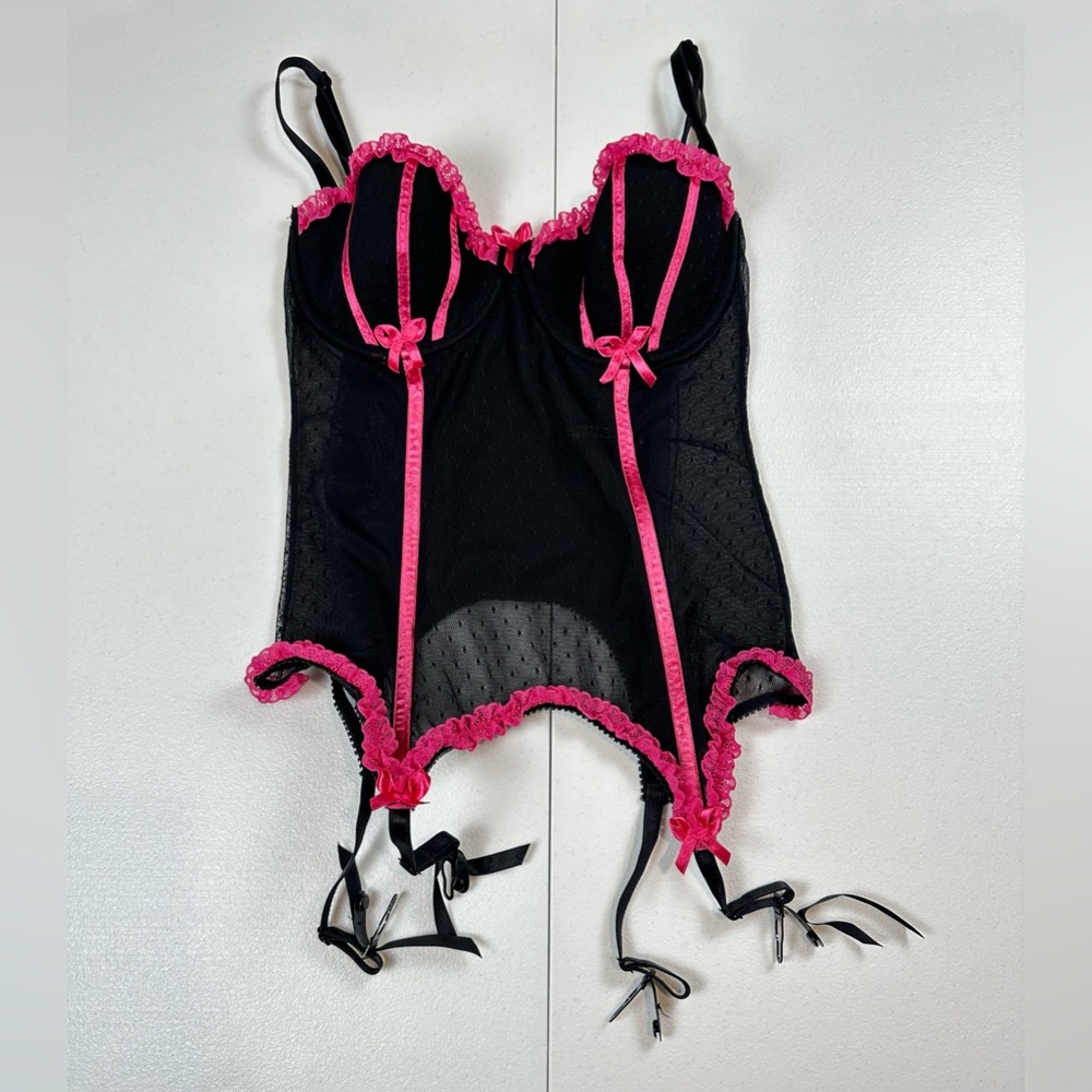 Victorias Secret Sexy Little Thing Corset Bustier Merrywidow Pink Black Garter M